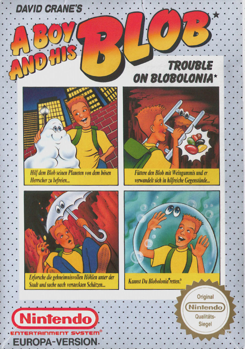 A Boy and His Blob Trouble on Blobolonia box art for NES